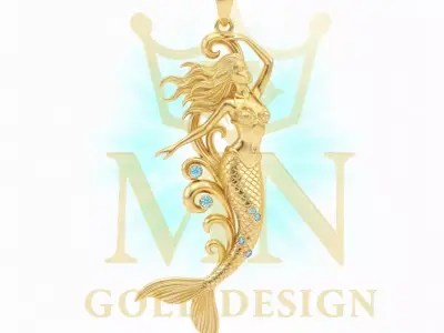 Golden  Luxury Mermaid Pendant 3D print model