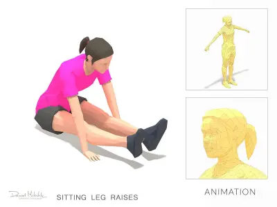 sitting leg raises Exercise Woman Animation Low-poly 3D model