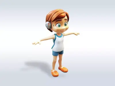 3D Cartoon character t pose sport girl gym Low poly 3D model 3D model purchase
