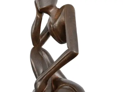 Wooden Thinking Statue - Abstract Contemplative Sculpture 3D model