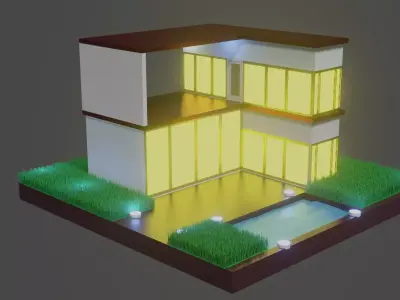 Low Poly Modern Villa 3D Model Low-poly 3D model