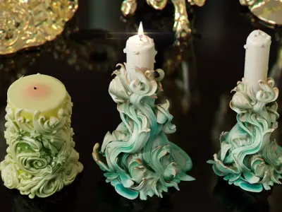 Ornate Candles CandleHolders and Wax Sculptures - 133 models set Low-poly 3D model