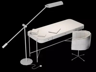 Modern work table with lamp and decor 3D model