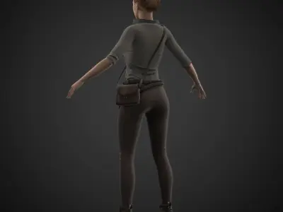 Scarlet woman wearing pants and backpack Low-poly 3D model