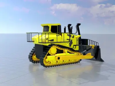 Hydraulic bulldozer tracked construction site vehicle yellow Low-poly 3D model