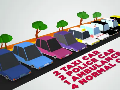 Toon car set Low-poly 3D model