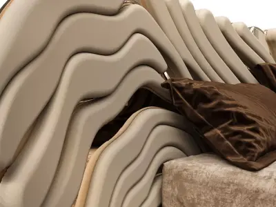 Luxury Wave Headboard Bed 3D model