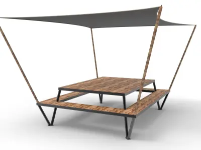 Picnic Bench with Shed Low-poly 3D model