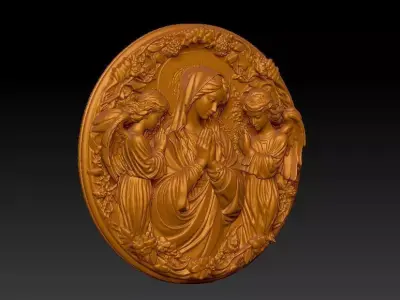 Virgin Mary and Angels Bas Relief 3D Model  3D print model