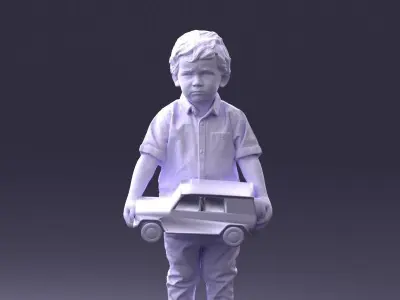 000194 Sad Little Boy Holding Toy Car 1016 3D model