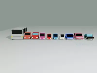 low poly cars and buses Free low-poly 3D model