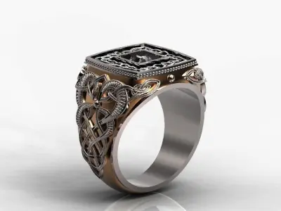 stylish man ring with patterns  signet heavyweight  406 3D print model