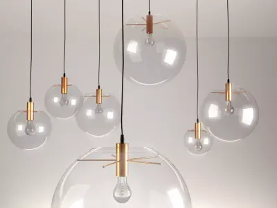 Selene three glass pendant lights 3D model