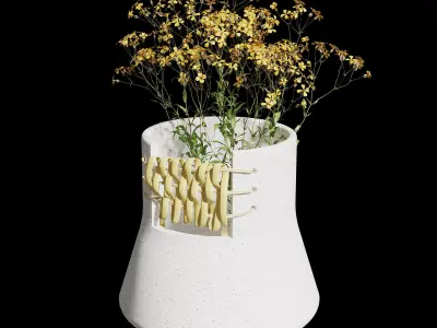 Homary French Country White Abstract Ceramic Rattan Flower Vase 3D model