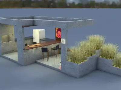 Churrasqueira concrete building with table and chairs 3D model