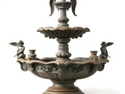 Ornate Tiered Fountain with Cherubs D Model Pack Low-poly 3D model