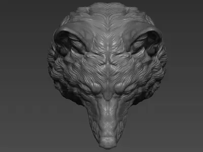 Wolf head with a mouth 3D print model