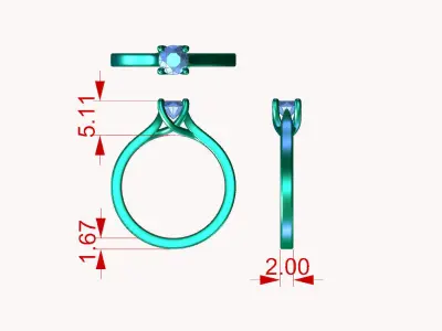 ZDR065 solitaire diamond engagement ring 3D print model