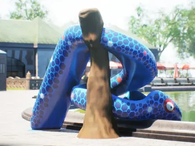 3D low poly PBR water snake slide Low-poly 3D model