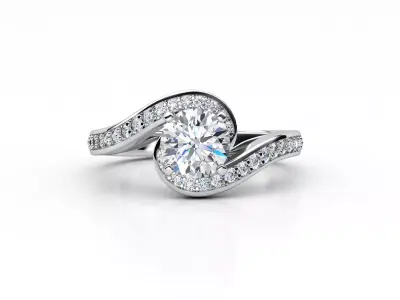 aj-020 round brilliant diamond engagement ring in gold 3D print model