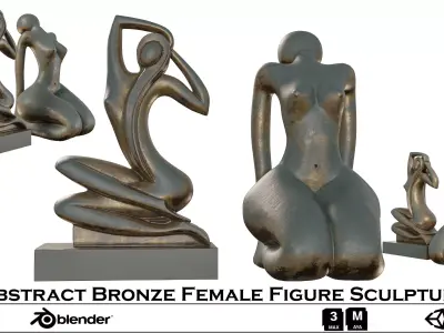 Abstract Bronze Female Figure Sculpture Low-poly 3D model