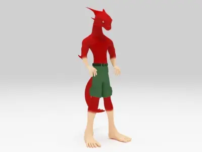 Character Red Dragon Low Polys  Rigged  Low-poly 3D model