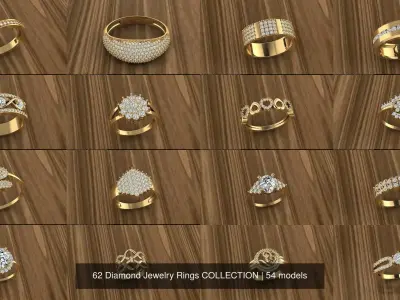 62 Diamond Jewelry Rings COLLECTION 3D Model Pack