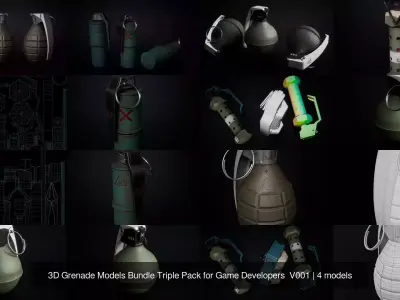 3D Grenade Models Bundle Triple Pack for Game Developers  V001 3D Model Collection
