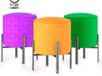 Pouffe stool with metal legs 3D model