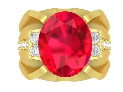 Luxury Oval Red Gemstone Diamond Ring for Men  3535 3D print model