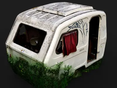 abandoned camping car booth postapo wreck PBR photogrammetry Low-poly 3D model