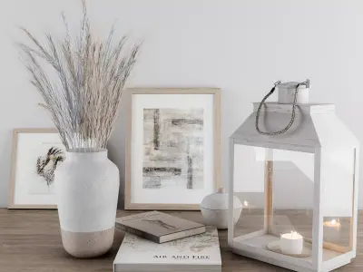 Decorative set Blue Wheat and Lantern 3D model