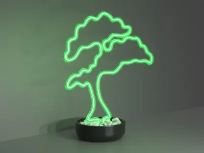 Bonsai 1 - Neon Sign in a Pot 3D model