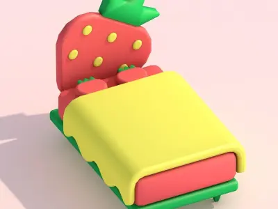 Strawberry Themed Furniture Set - Game Assets 3D model