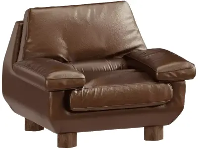 Mid Century Brown Leather Armchair  Low-poly 3D model