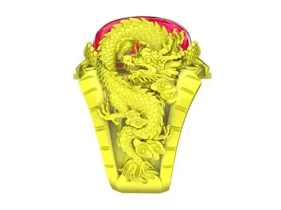 A4765 Oval Ruby Chinese Dragon Men Ring 3D print model