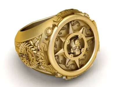 COMPASS AND SKULL FACE RING 3D PRINTABLE MODEL 3D print model