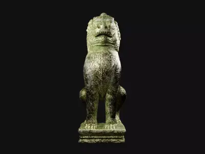Gold Lion guardians statue Low-poly 3D model
