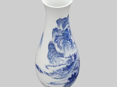 Chinese Porcelain Blue and White Landscape Vase 3D model