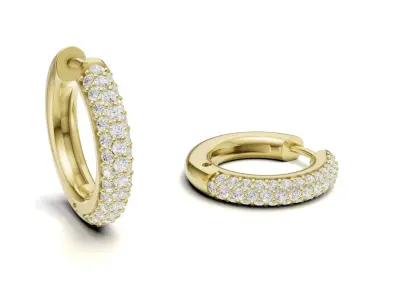 Pave Diamond Studded Hoop Earrings Huggie Style 3D print model