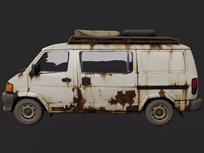 Rusty Survivor Van Abandoned Vehicle Game Ready PBR Model Low-poly 3D model