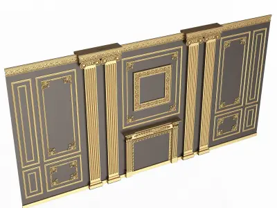 Boiserie Classic Wall with Mouldings 02 Black Low-poly 3D model