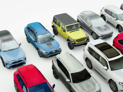 18 SUVs and VANs Low-poly 3D model