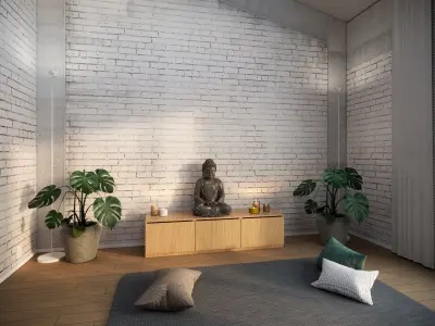Meditation Room Interior Scene 3D model