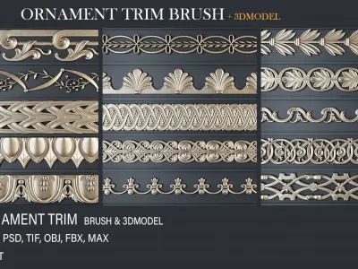60 Ornament Trim Brush- 3D Models  Low-poly 3D model