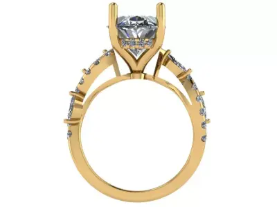 oval solitaire under halo with waved shank marquise on the side  3D print model