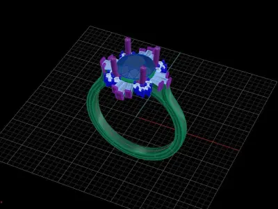Cluster ring with Rounds and Baguettes 3D print model