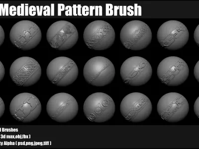 100 medieval Pattern Brush and 3d Models and Alpha VOL03 3D model
