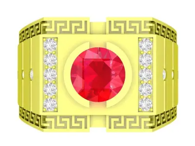 Luxury Greek Key Ring with Round Gemstone 3D Jewelry Model 4077 3D print model