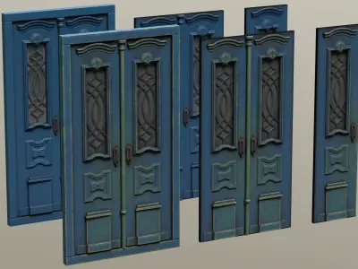 Painted Wooden Entrance Front Double Door Free low-poly 3D model